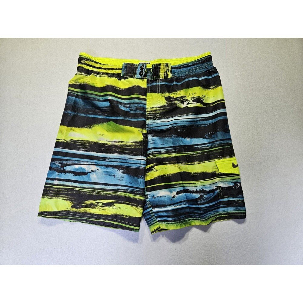 Nike Boys' Green & Blue Swim Trunks with All Over Pattern Size L